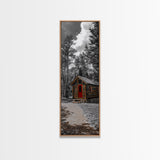 Log Cabin, Red Door, Mountain Home, Cozy Retreat, Framed Canvas Print, Rustic Wall Art, Lodge Decor, Fall Cabin Vibes, Country Living