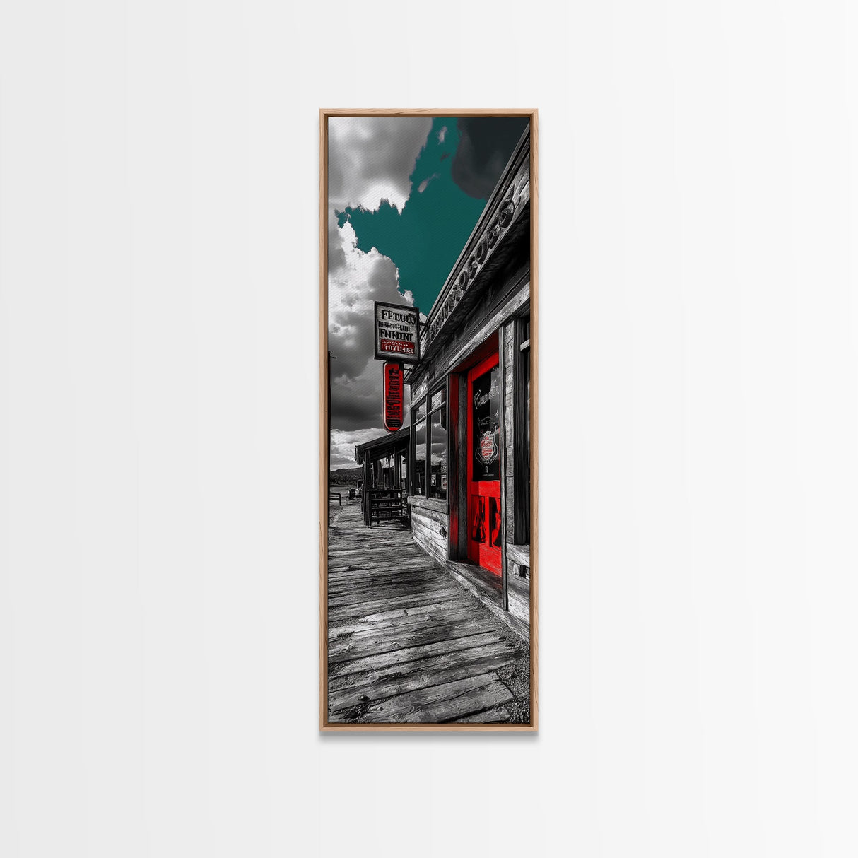 Wild West, Red Door, Desert Town, Saloon Art, Framed Canvas Print, Cowboy Wall Art, Western Decor, Rustic Bar Style, Americana Vibes