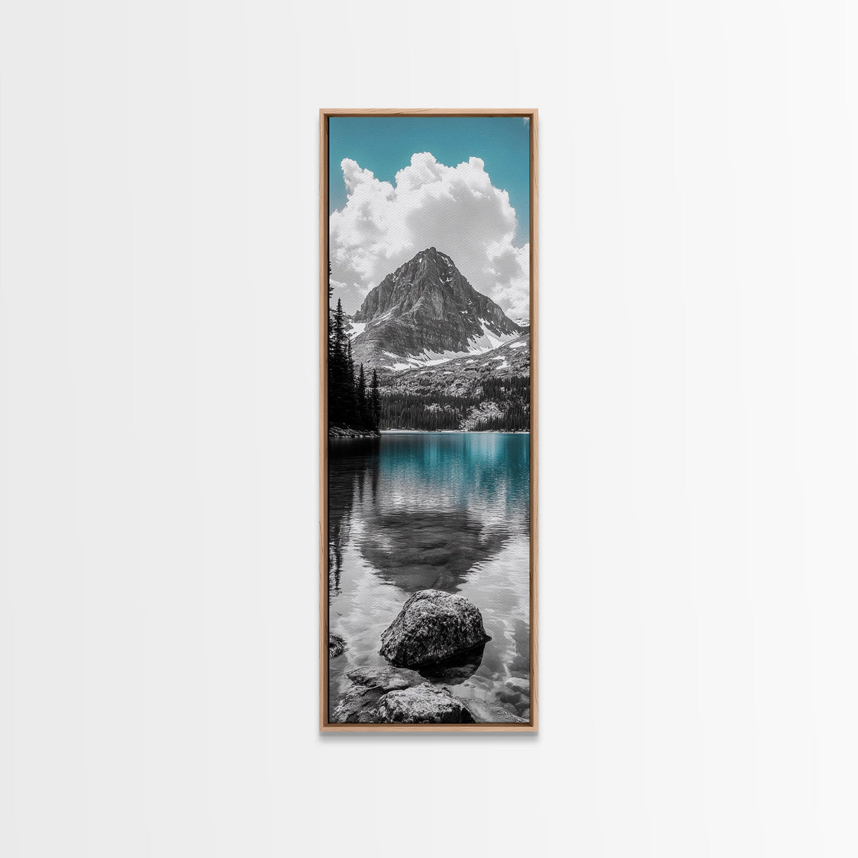 Lake Reflection, Blue Water, Mountain View, Nature Serenity, Canvas Print, Minimalist Wall Art, Bedroom Landscape Decor, Coastal Wall Art