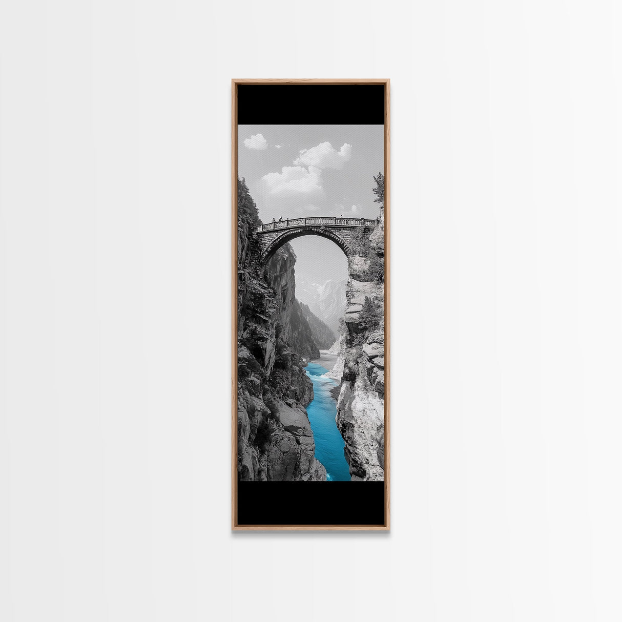 Canyon Bridge, Turquoise River, Scenic View, Majestic Nature, Framed Canvas Print, Living Room Art, Travel Inspired Wall Decor