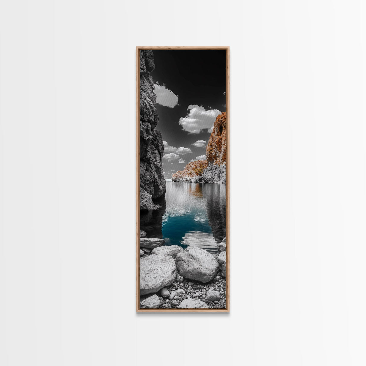 Cliffside Bay, Azure Reflection, Dramatic Seascape, Nature Landscape, Framed Canvas Print, Bathroom Art, Modern Wall Decor, Ocean View