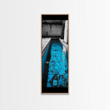 Abandoned Pool, Urban Texture, Gritty Vibes, Blue Contrast, Framed Canvas Print, Industrial Wall Art, Moody Bathroom or Loft Decor