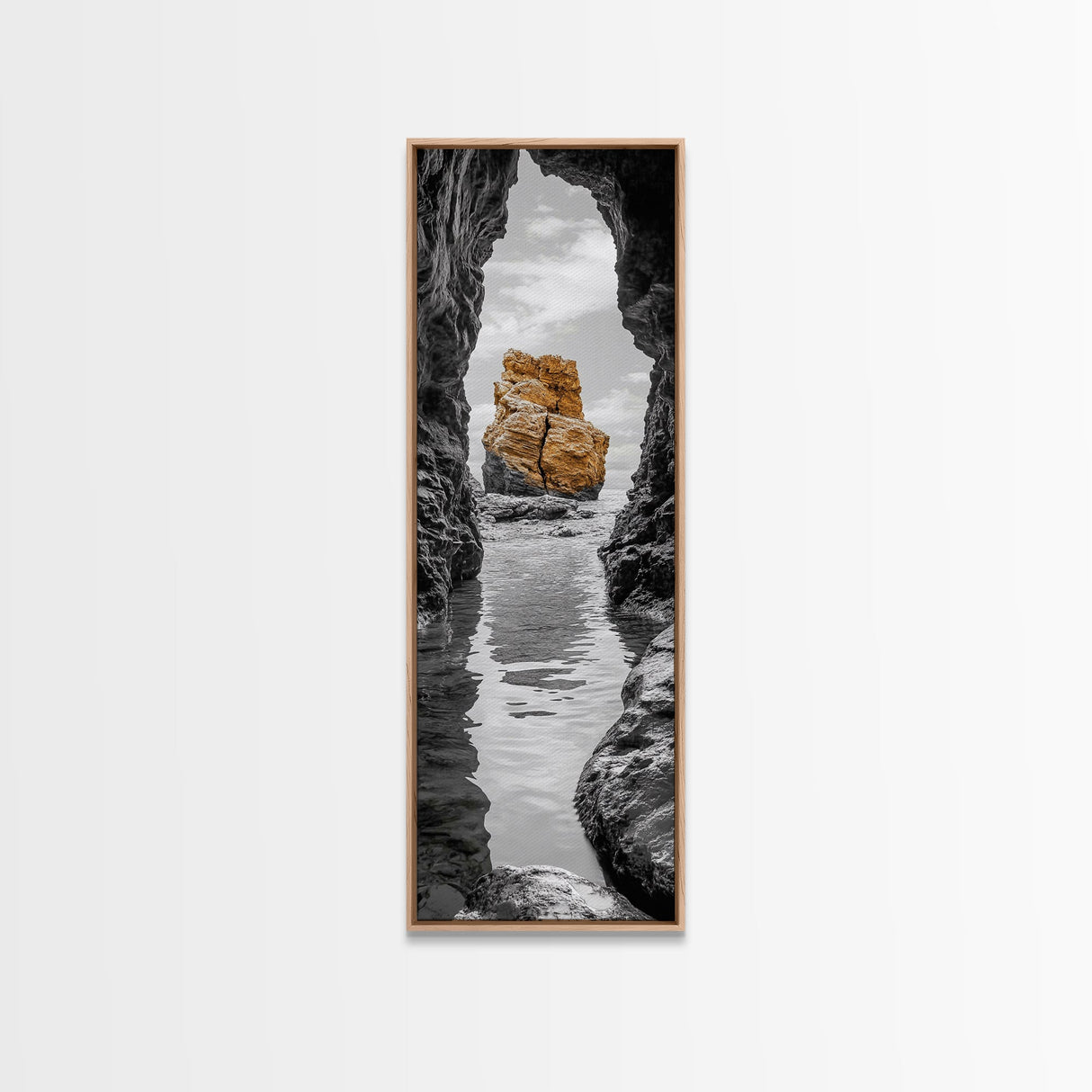 Sea Arch, Golden Rock, Coastal Focus, Minimalist Cliff Scene, Canvas Print, Living Room Decor, Ocean Photography, Nature Framed Art