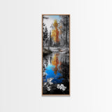 Golden Tree, Blue Reflection, Autumn Forest Mirror, Seasonal Beauty, Canvas Print, Fall Wall Art, Nature Decor, Living Room Accent