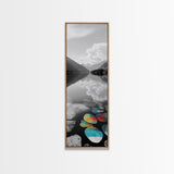 Lake Pebbles Art, Colorful Stones, Mountain Reflection, Calm Waterscape, Canvas Print, Zen Decor, Boho Lake Art, Bathroom Wall Art