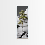 Twisted Pine Tree, Nature Serenity, Calm Wilderness, Coastal Forest, Framed Canvas Print Boho Bedroom Wall Art, Earth Tone Decor