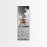 Lifeguard Tower Beach, Summer Vibes, Ocean Escape, Coastal Charm, Framed Canvas Print Bathroom Wall Art, Bold Minimalist Seaside Art