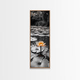 Orange Water Lily, Peaceful Pond Scene, Nature Reflection, Elegant Bloom, Framed Canvas Print Zen Bathroom Wall Art, Botanical Decor