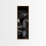 Loon Bird, Red Eye, Monochrome Wildlife, Nature Framed Canvas Print, modern living room wall art, black and white animal art