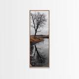Bare Tree, Marsh Reflection, Autumn Tones, Moody Nature Framed Canvas Print, fall farmhouse wall art, rustic entryway decor, office wall art