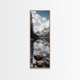 Alpine Reflection, Lake View, Mountain Tranquility, Framed Canvas Print, Nature Lover Gift, Bathroom Wall Art, Boho Landscape Art, Neutral Decor