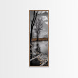 Swamp Trees, Moody Waters, Golden Lilies, Reflective Pond, Framed Canvas Print, Autumn Wall Art, Nature Decor, Living Room Landscape
