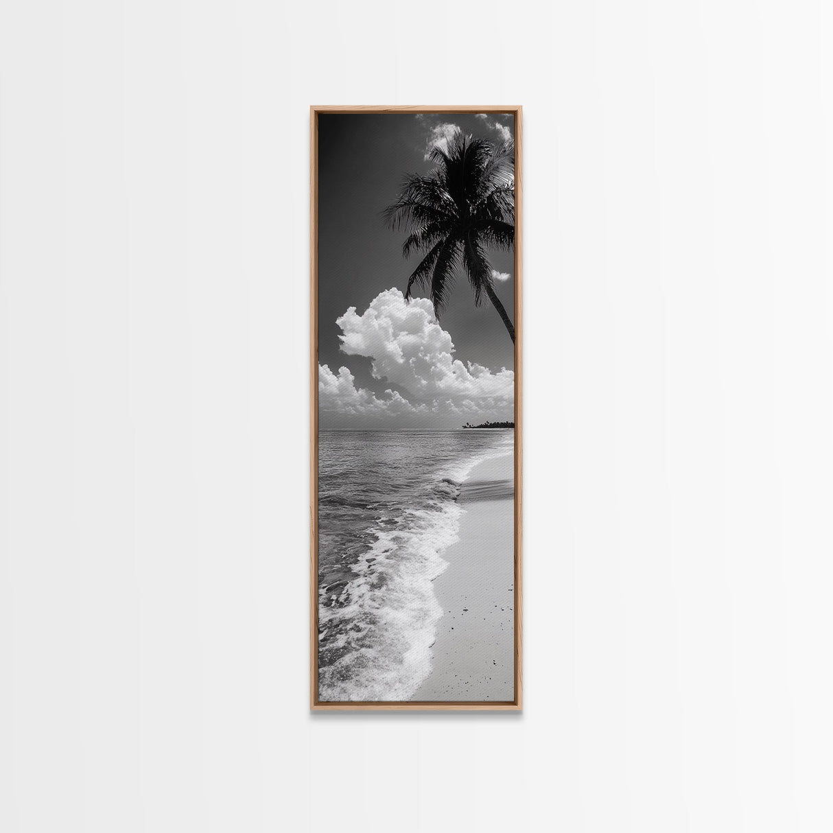 Tropical Palm, Beach Scene, Coastal Vibes, Framed Canvas Print, Relaxing Ocean Art, Bathroom Wall Decor, Minimalist Seaside Landscape