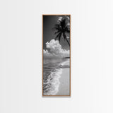 Tropical Palm, Beach Scene, Coastal Vibes, Framed Canvas Print, Relaxing Ocean Art, Bathroom Wall Decor, Minimalist Seaside Landscape