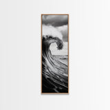 Ocean Wave, Monochrome Surf, Nature Power, Dramatic Sea, Framed Canvas Print, Coastal Wall Decor, Modern Bathroom Art, Minimalist Ocean Art