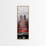 Red Dock, Still Water, Rustic Lake, Quiet Pier, Canvas Print, Bedroom Wall Art, Moody Lake Photography, Autumn Cabin Decor, Minimalist