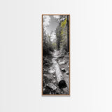 Forest Path, Autumn Leaves, Nature Trail, Framed Canvas Print, Black and White Wall Art, Cabin Decor, Rustic Hallway Accent