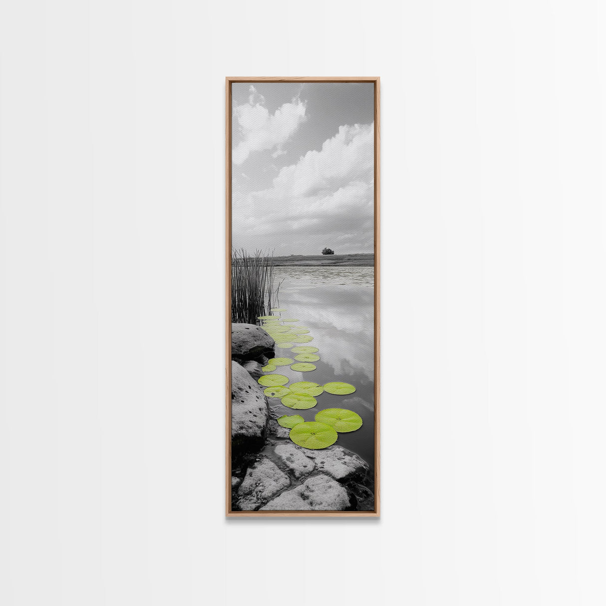 Lily Pads, Serene Pond, Nature Reflection, Framed Canvas Print, Minimalist Landscape Art, Bathroom Wall Art, Tranquil Modern Decor