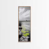 Lily Pads, Serene Pond, Nature Reflection, Framed Canvas Print, Minimalist Landscape Art, Bathroom Wall Art, Tranquil Modern Decor