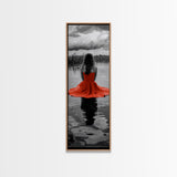 Woman in Red, Serene Lake, Moody Reflections, Dramatic Art Scene, Canvas Print, Bedroom Wall Art, Romantic Decor, Adventure Themed Ar