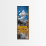 Golden Field, Mountain Range, Blue Sky, Framed Canvas Print, Autumn Landscape Art, Nature Lover Gift, Cabin Wall Art, Rustic Farmhouse Decor
