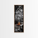 Forest Firepit, Glowing Flames, Wilderness Night, Framed Canvas Print, Camping Wall Art, Rustic Fall Decor, Cabin Living Style