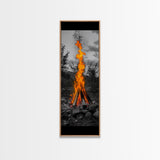 Towering Flame, Wild Fire Blaze, Dramatic Camp Scene, Canvas Print, Outdoor Wall Art, Autumn Adventure Decor, Rustic Nature Style
