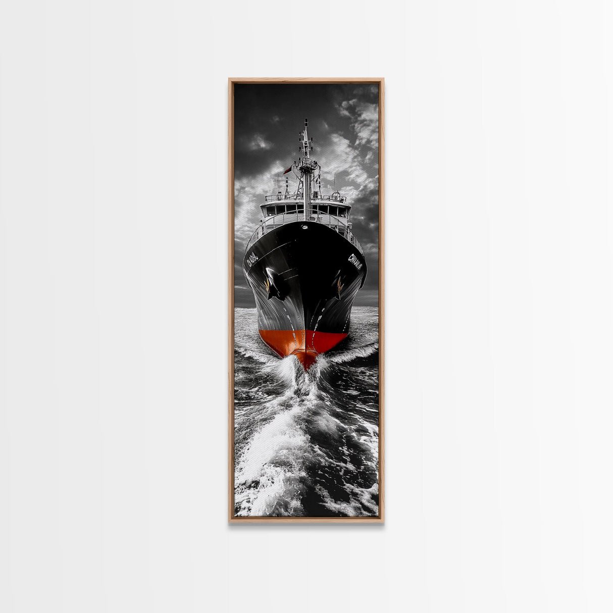 Bold Black Ship, Ocean Storm Photography, Nautical Adventure Decor, Canvas Print, Modern Coastal Wall Art, Moody Living Room Art