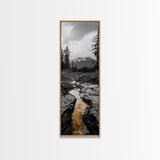 Mountain Creek Flow, Moody Nature Stream, Rustic Adventure Scene, Canvas Print, Autumn Forest Wall Art, Lodge Style Bedroom Decor
