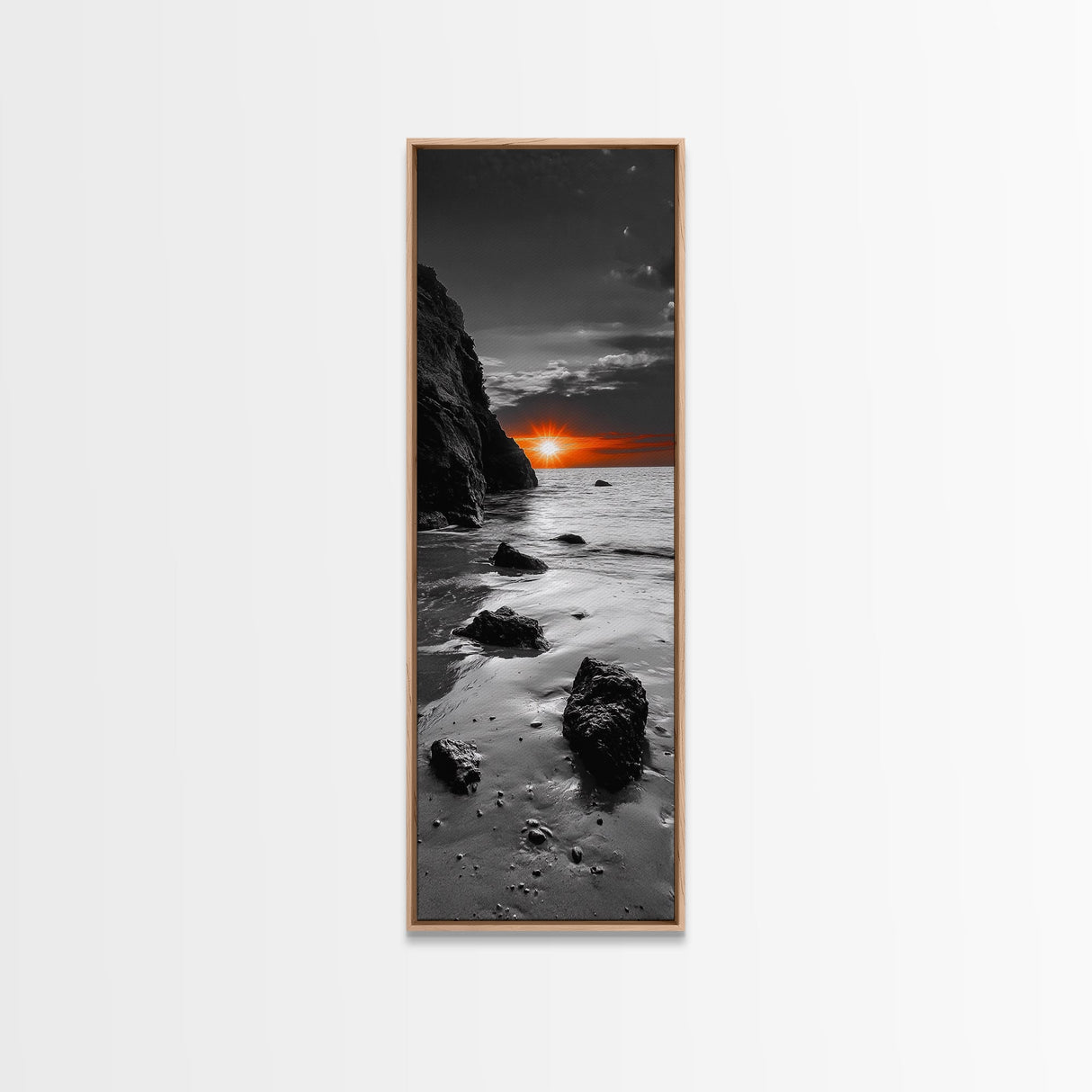 Sunset Beach Scene, Coastal Glow Decor, Dramatic Shoreline Art, Framed Canvas Print, Ocean Wall Art, Fall Vibes Bedroom Accent