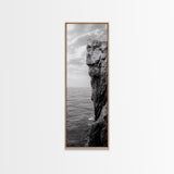 Ocean Cliff Edge, Rugged Coastline Art, Black White Landscape Print, Framed Canvas Print, Modern Seaside Office Wall Decor, Moody Landscape