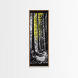 Forest Path Print, Yellow Tree Glow Art, Nature Lover’s Retreat, Framed Canvas Print, Fall Woodland Living Room Wall Decor, Moody Landscape