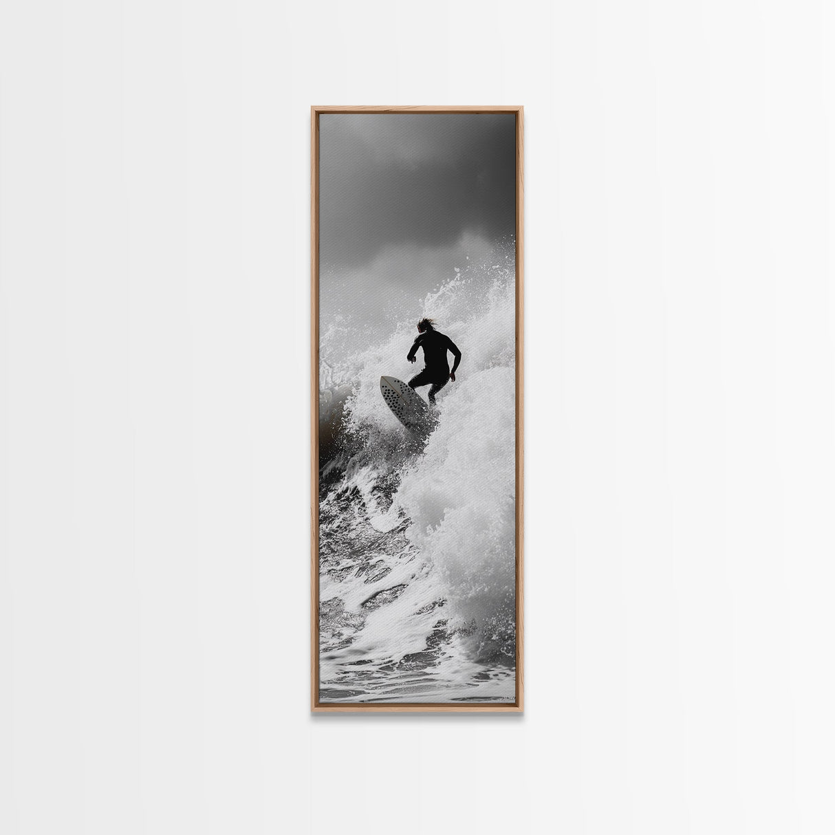 Surfer Wave, Extreme Sports, Ocean Power, Surf Culture, Dynamic Motion Shot, Framed Canvas Print, Coastal Teen Bedroom Wall Art