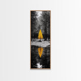 Golden Tree, Forest Reflection, Autumn Solitude, Nature Focused Minimalism, Framed Canvas Print, Zen Bathroom or Office Wall Art