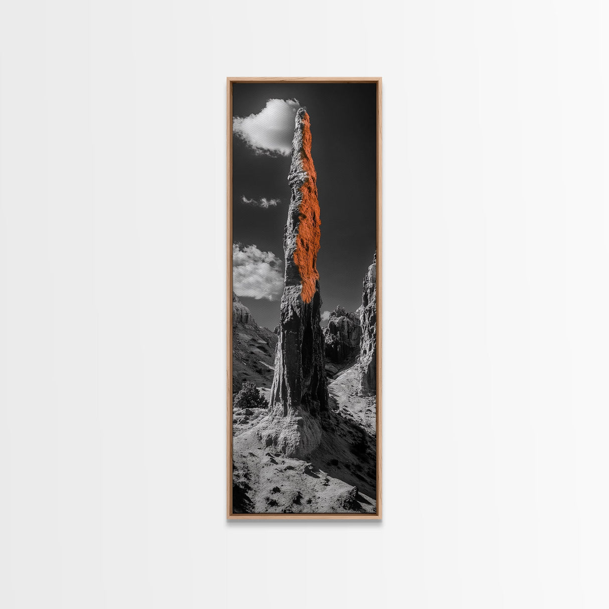 Orange Spire, Desert Rock, Natural Monument, High Contrast Landscape, Framed Canvas Print, Rustic Office Wall Art, Fall Desert Decor
