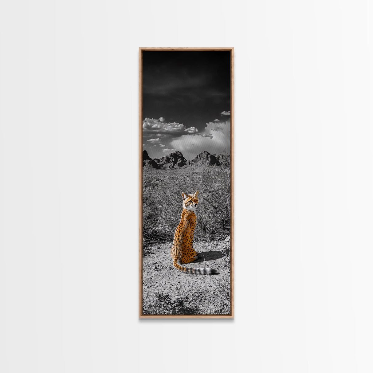 Wild Serval, Desert Cat, Savannah Wildlife, Majestic Predator, Framed Canvas Print, Safari Theme Living Room Wall Art, Modern Nature Decor