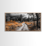Fall Path, Mountain Trail, Autumn Forest, Golden Grass, Canvas Print, Cabin Wall Art, Cozy Living Room Decor, Nature Lover Fall Print