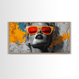 Retro Glam, Bold Woman, Pop Art Fashion, Orange Splash, Framed Canvas Print, Bedroom Wall Art, Modern Glam Decor, Statement Wall Piece