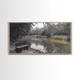 Tranquil Forest, Peaceful Pond, Autumn Riverbank, Framed Canvas Print, Nature Photography, Entryway Art, Fall Vibes, Rustic Wall Decor