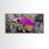 Neon Fish, Vibrant Sea Life, Underwater Wall Art, Ocean Fantasy, Framed Canvas Print, Kids Room Decor, Tropical Pop Art, Bold Colors