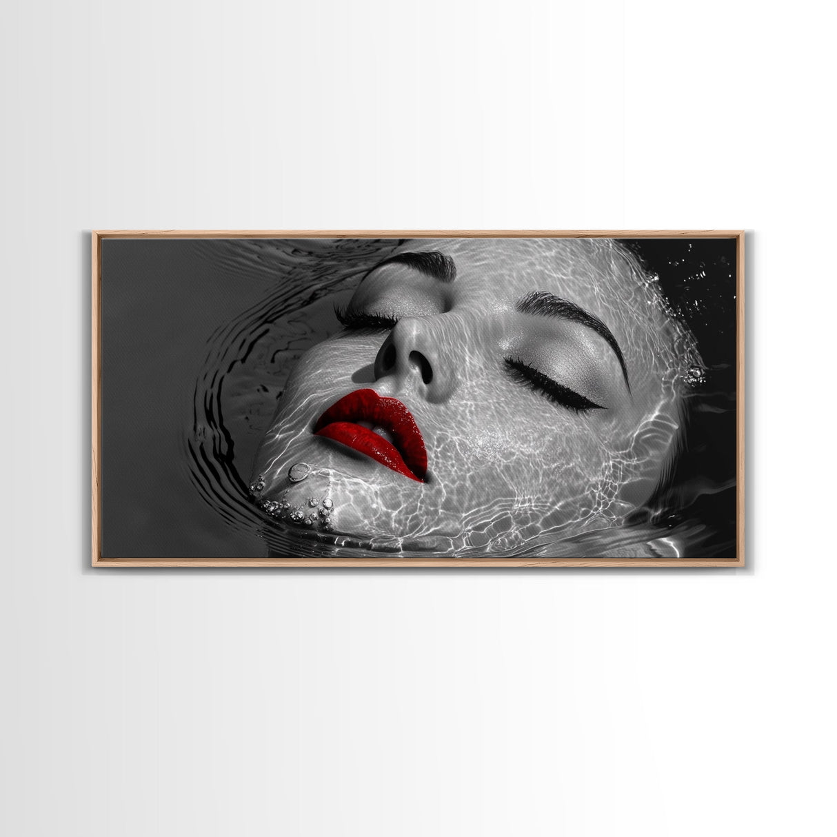Red Lips, Underwater Beauty, Glam Art, Modern Pop, Framed Canvas Print, Bedroom Wall Art, Bold Aesthetic, Fashion Model Photography Print
