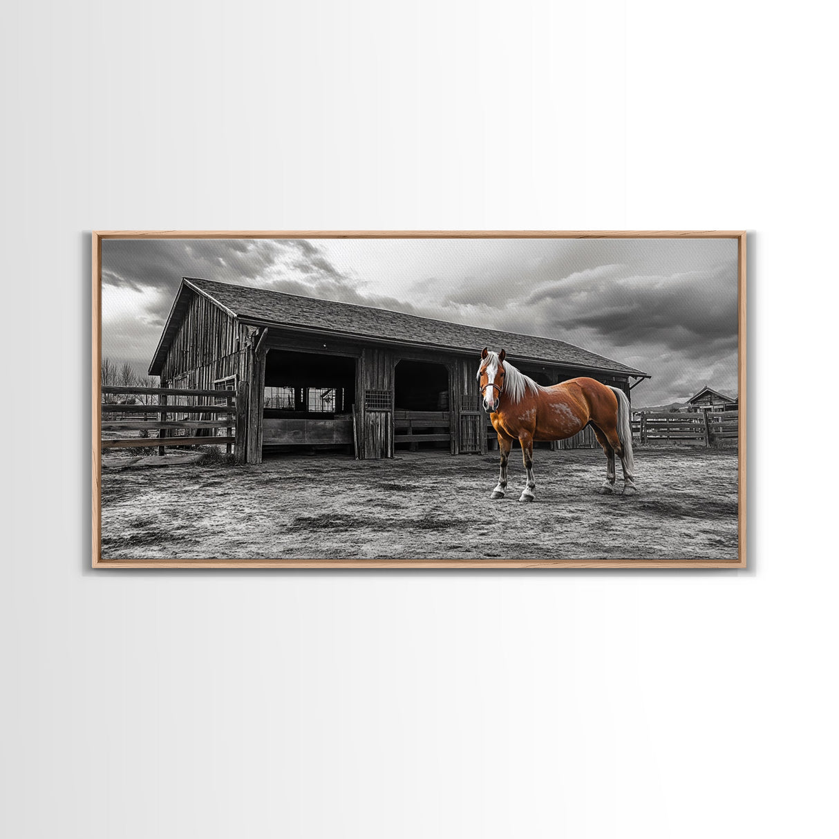 Rustic Horse, Country Barn, Moody Sky, Farm Vibes, Framed Canvas Print, Western Decor, Farmhouse Wall Art, Living Room Accent, Fall Art