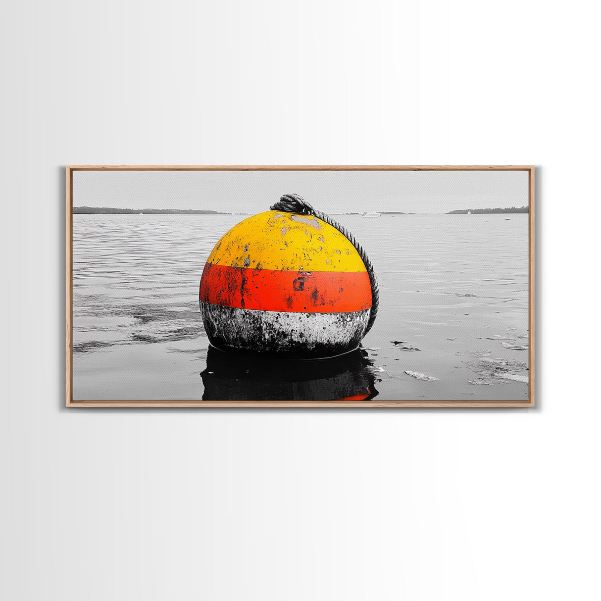 Buoy Pop, Marine Marker, Vibrant Sea, Nautical Life, Framed Canvas Print, Coastal Wall Art, Bathroom Decor, Bold Ocean Aesthetic