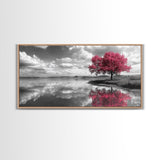 Pink Tree Reflections, Minimal Nature Art, Monochrome Landscape Canvas Print, Tranquil Bedroom or Living Room Wall Decor