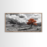 Autumn Tree Vista, Western Mountains Landscape, Vibrant Fall Decor, Dramatic Skies Canvas Print, Framed Canvas Print, Nature Wall Art