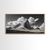 Dramatic Peak, Cloudy Sky, Monochrome Nature, Canvas Print, Minimalist Mountain Wall Art, Office Decor, Black White Landscape