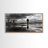 Solitude Reflection, Urban Mood, Moody Skies, Canvas Print, Modern Wall Art, Entryway Decor, Urban Photography, Minimalist Art, Rainy Day Art