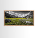 Mountain Meadow, Alpine Landscape, Nature Photography, Wildflower Field, Framed Canvas Print, Bedroom Wall Art, Summer Vibes, Scenic Escape