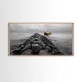 Ship At Sea, Yellow Boat, Ocean Journey, Nautical Photography, Canvas Print, Coastal Wall Art, Bathroom Decor, Minimalist Ocean Art
