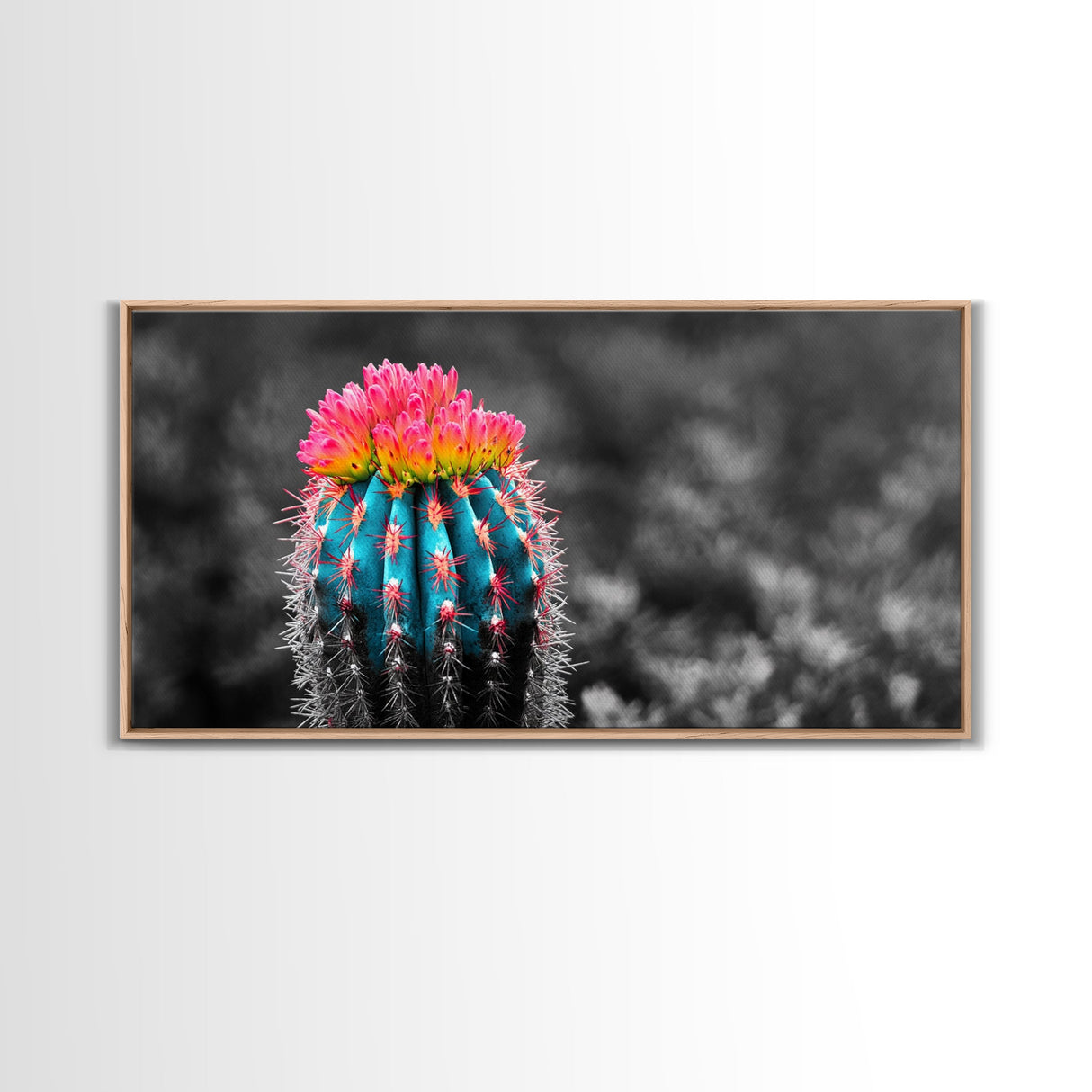 Neon Bloom Cactus, Rainbow Succulent, Desert Art, Canvas Print, Colorful Botanical Wall Art, Modern Living Room Decor, Bold Nature